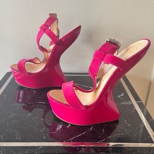 Giuseppe Zanotti Jem Curve Fuchsia Sculpted Platform Sandal Wedges 39